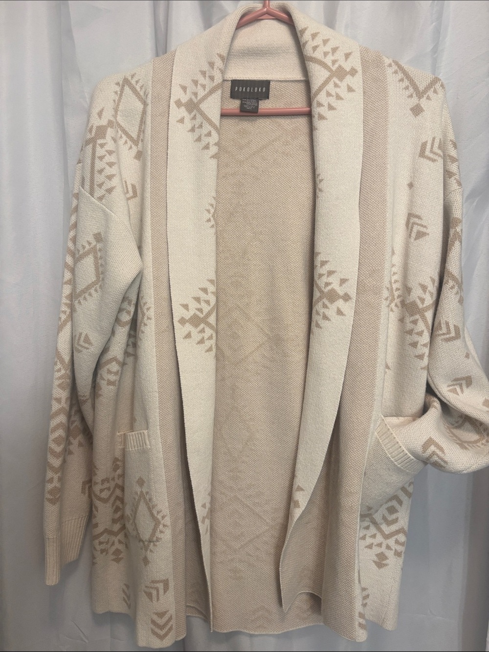 Light Cream & Tan Aztec-Pattern Open Cardigan by